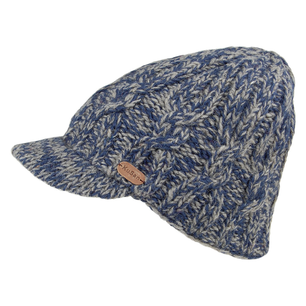 Kusan Cable Knit Peaked Beanie Hat - Blue