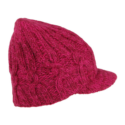 Kusan Cable Knit Peaked Beanie Hat - Pink