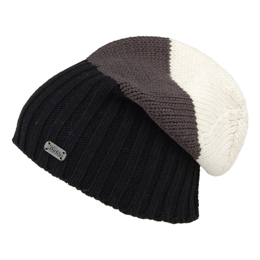 Kusan Merino Floppy Beanie Hat - Black-Grey