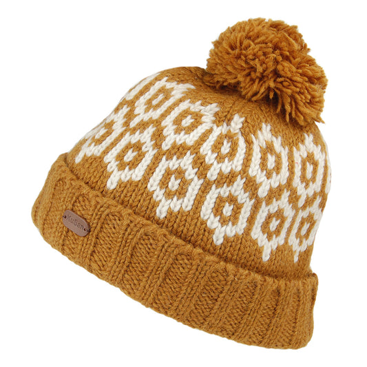 Kusan Patterned Turn Up Bobble Hat - Yellow