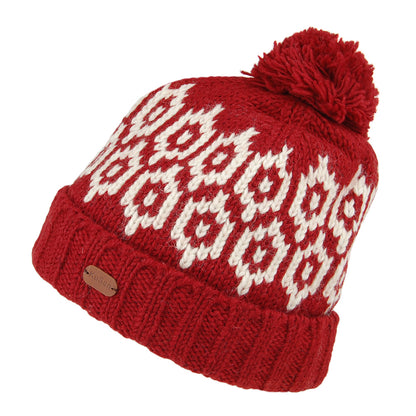 Kusan Patterned Turn Up Bobble Hat - Red
