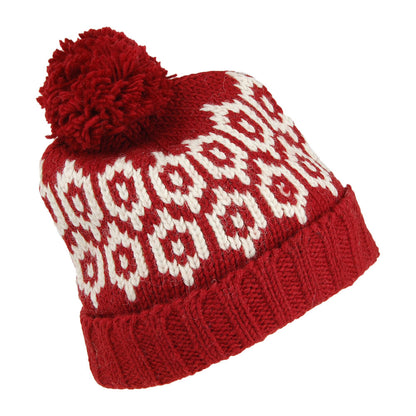 Kusan Patterned Turn Up Bobble Hat - Red