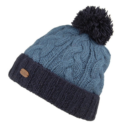 Kusan 2-Tone Cable Knit Turn Up Bobble Hat - Blue-Navy