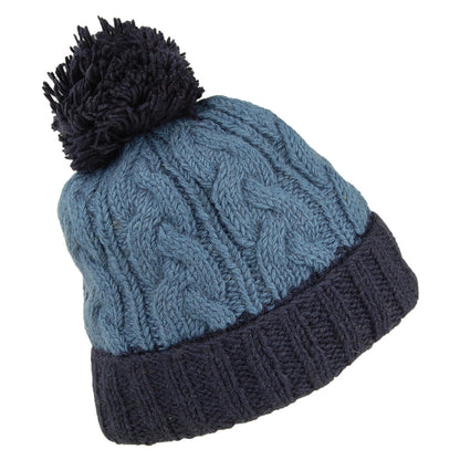 Kusan 2-Tone Cable Knit Turn Up Bobble Hat - Blue-Navy