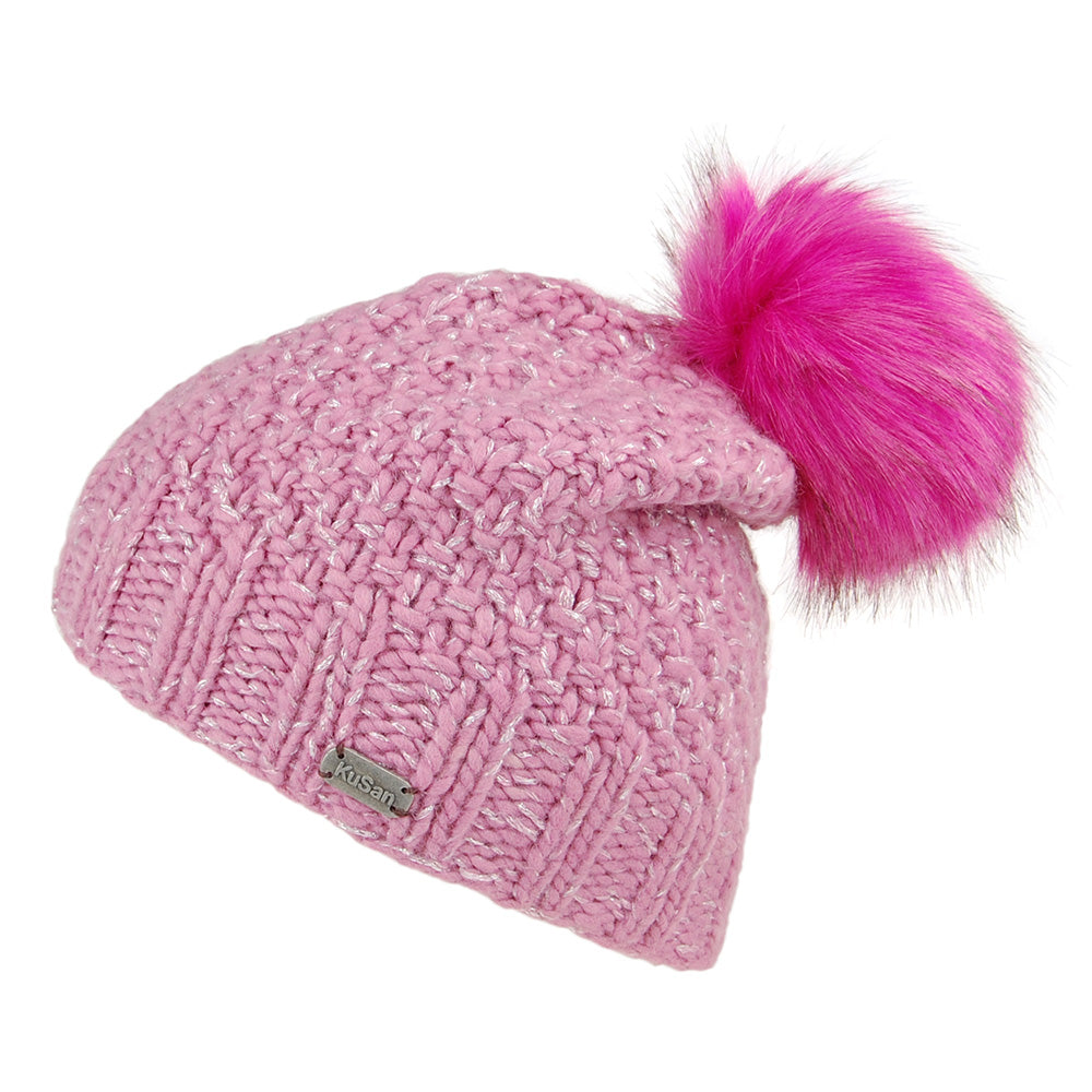 Kusan Moss Stitch Yarn Bobble Hat - Pink