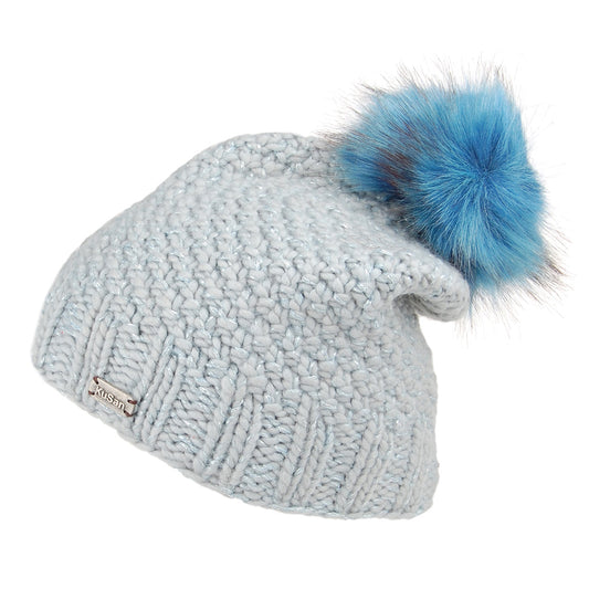 Kusan Moss Stitch Yarn Bobble Hat - Blue