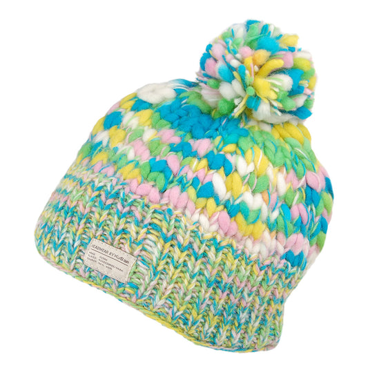 Kusan Uneven Yarn Bobble Hat - Green-Yellow