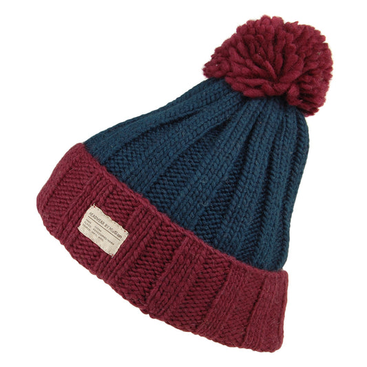 Kusan Ribbed Turn Up Bobble Hat - Burgundy-Teal