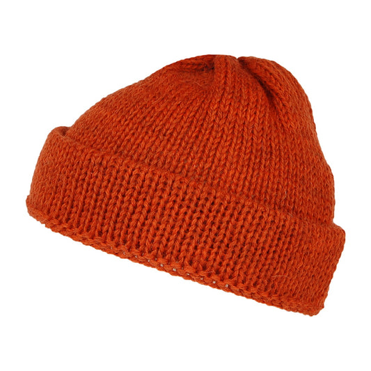 Highland 2000 Short Fishermans English Wool Beanie Hat - Burnt Orange