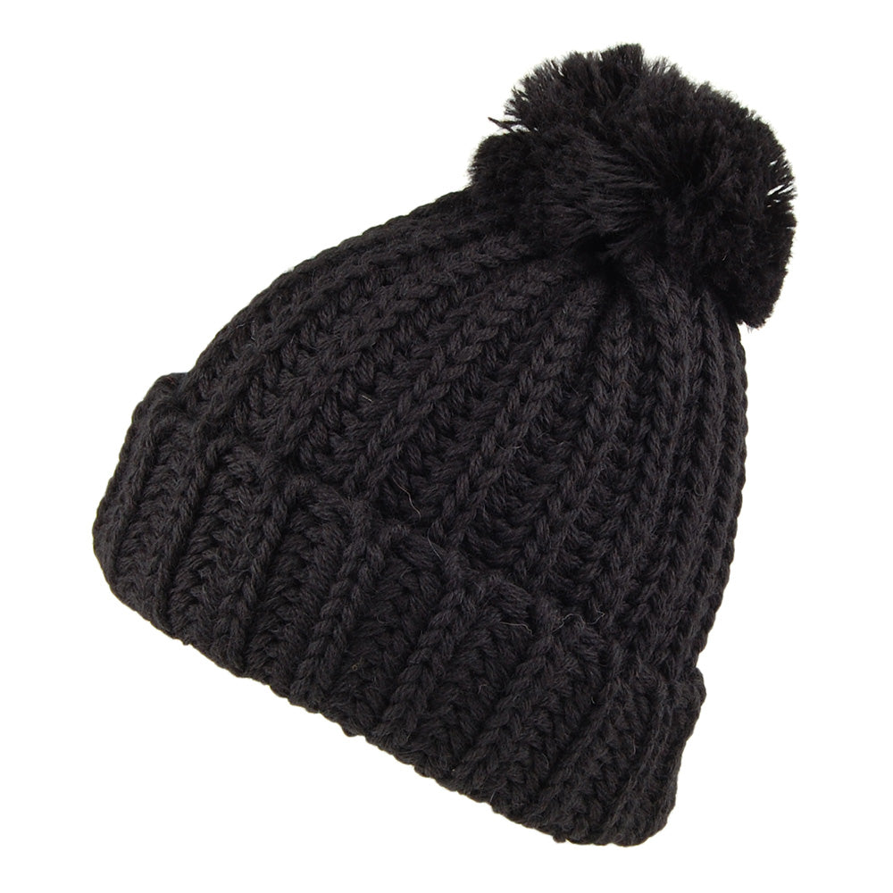 Highland 2000 Cuffed Chunky English Wool Bobble Hat - Black