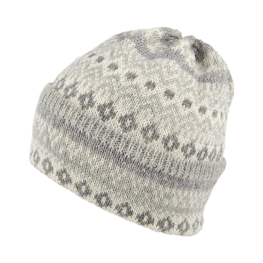 Highland 2000 Fair Isle Wool Cuffed Beanie Hat - Light Grey