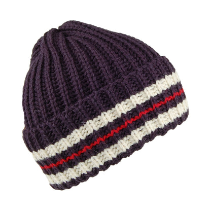 Highland 2000 English Wool Striped Beanie Hat - Navy-Red