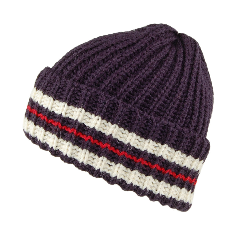 Highland 2000 English Wool Striped Beanie Hat - Navy-Red