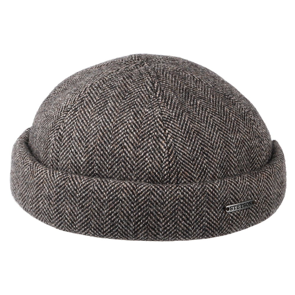 Stetson Hats Wool Herringbone Docker Beanie Hat - Grey-Black