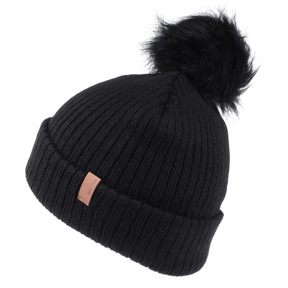 Brixton Hats Alison Faux Fur Pom Bobble Hat - Black