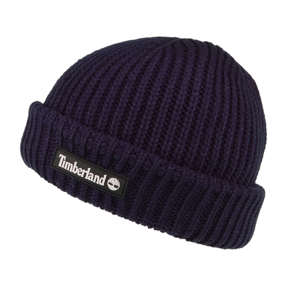 Timberland Hats Shallow Beanie Hat with Rubber Patch - Navy Blue