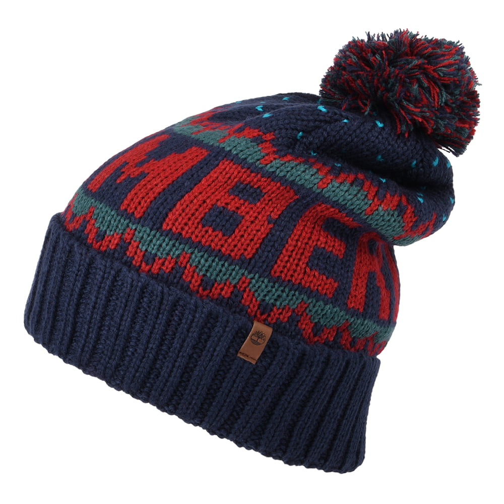 Timberland Hats Knit-In Cuffed Bobble Hat - Navy-Multi