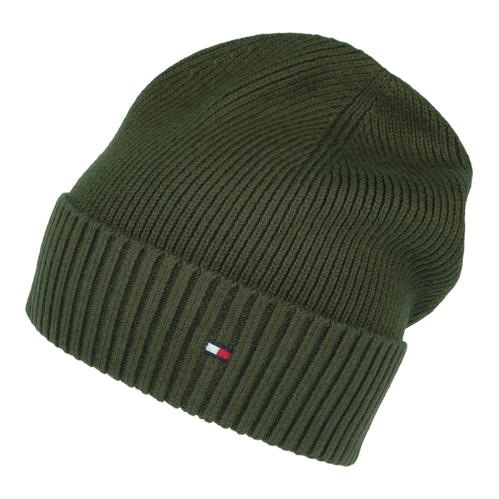 Tommy Hilfiger Hats Essential Flag Cotton Cashmere Beanie Hat - Olive