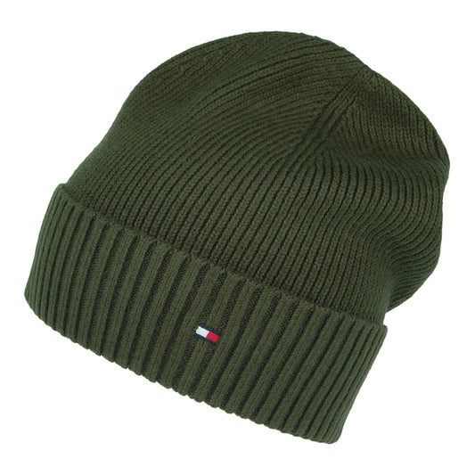 Tommy Hilfiger Hats Pima Essential Flag Cotton Cashmere Beanie Hat - Olive