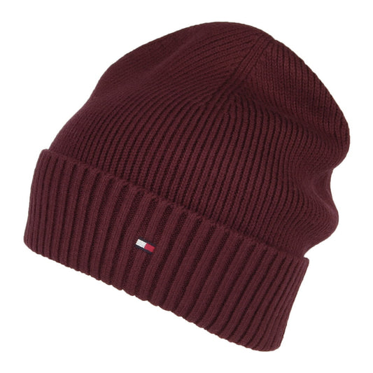 Tommy Hilfiger Hats Pima Essential Flag Cotton Cashmere Beanie Hat - Dark Wine