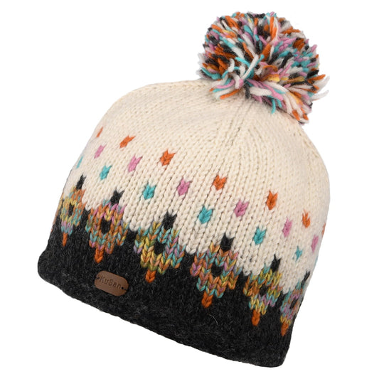 Kusan Snowy Fair Isle Bobble Hat - Cream-Charcoal