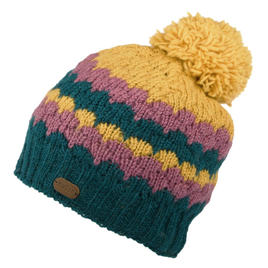Kusan Stripe Bobble Hat - Teal-Mustard