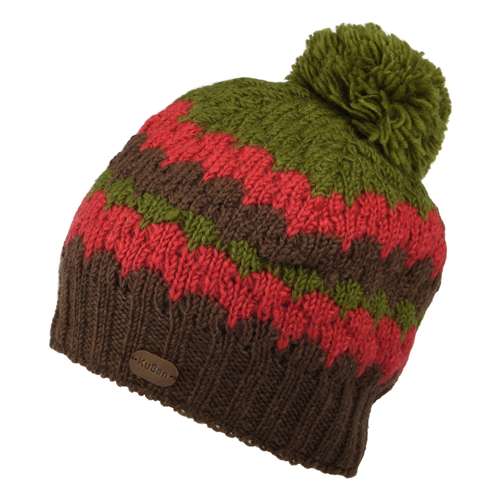Kusan Stripe Bobble Hat - Brown-Green