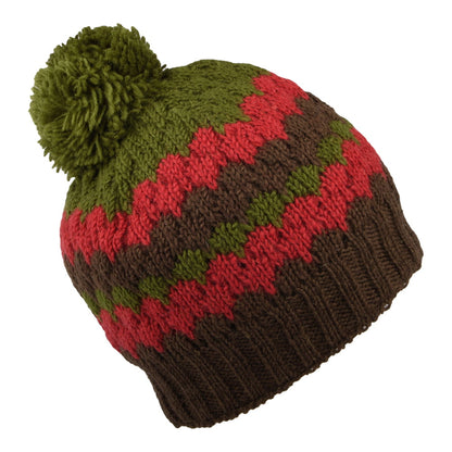 Kusan Stripe Bobble Hat - Brown-Green