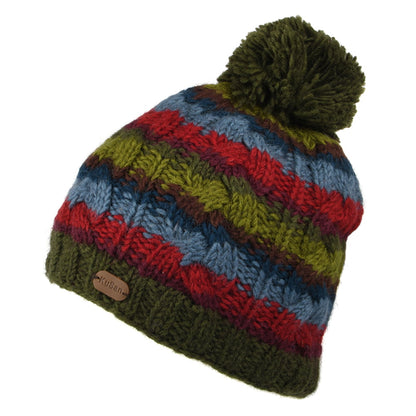 Kusan Striped Cable Knit Bobble Hat - Forest