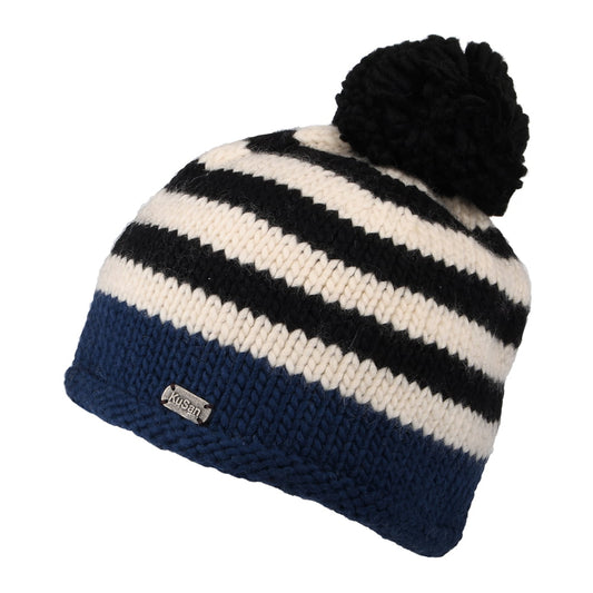 Kusan Moss Yarn Bobble Hat - Navy Blue