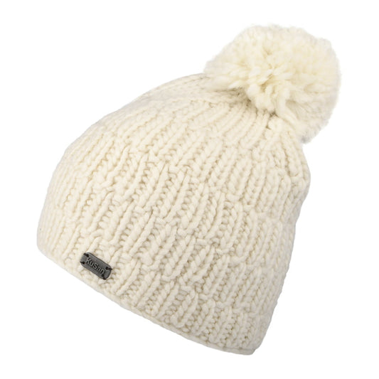 Kusan Moss Yarn Rib Cable Bobble Hat - Cream