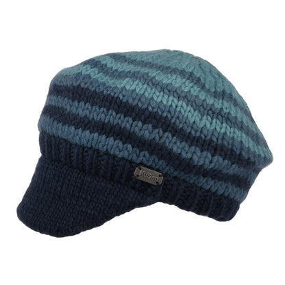 Kusan Moss Yarn Soft Peaked Beanie Hat - Blue-Multi