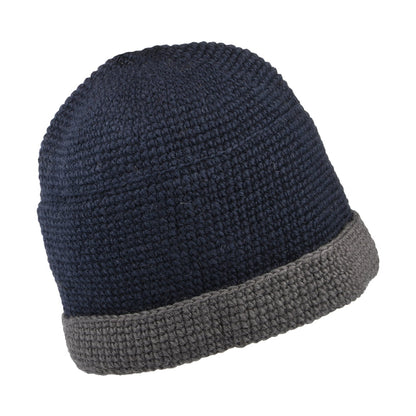 Kusan Hats Crochet Turn Up Beanie Hat - Navy-Grey