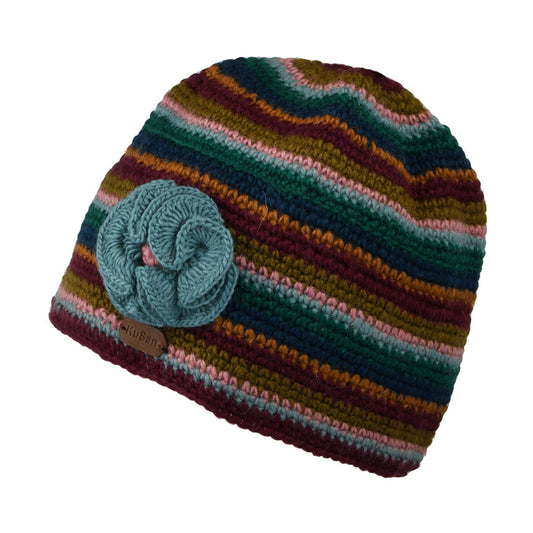Kusan Crochet Flower Beanie Hat - Plum-Turquoise