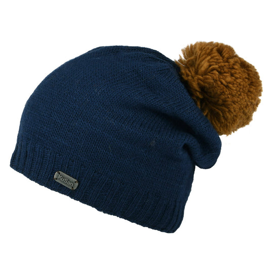 Kusan Contrast Pom Slouch Bobble Hat - Navy Blue