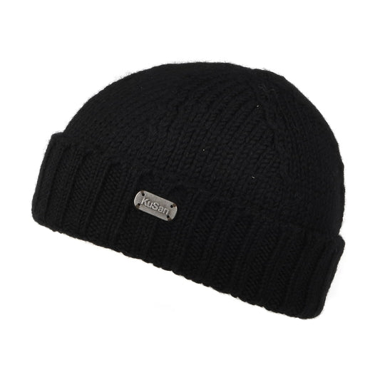 Kusan Merino Wool Fisherman Beanie Hat - Black