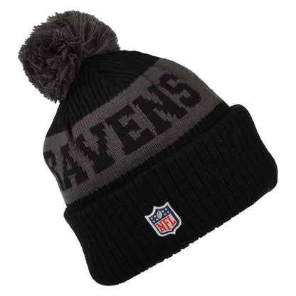 New Era Baltimore Ravens Bobble Hat - NFL On Field Sport Knit - Black-Grey