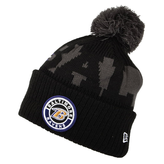 New Era Baltimore Ravens Bobble Hat - NFL On Field Sport Knit - Black-Grey