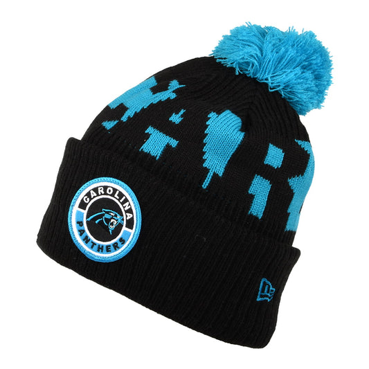 New Era Carolina Panthers Bobble Hat - NFL On Field Sport Knit - Black-Blue