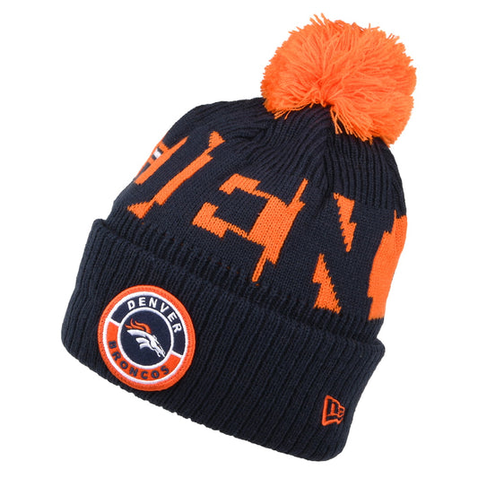 New Era Denver Broncos Bobble Hat - NFL On Field Sport Knit - Navy-Orange