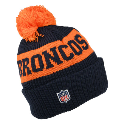 New Era Denver Broncos Bobble Hat - NFL On Field Sport Knit - Navy-Orange
