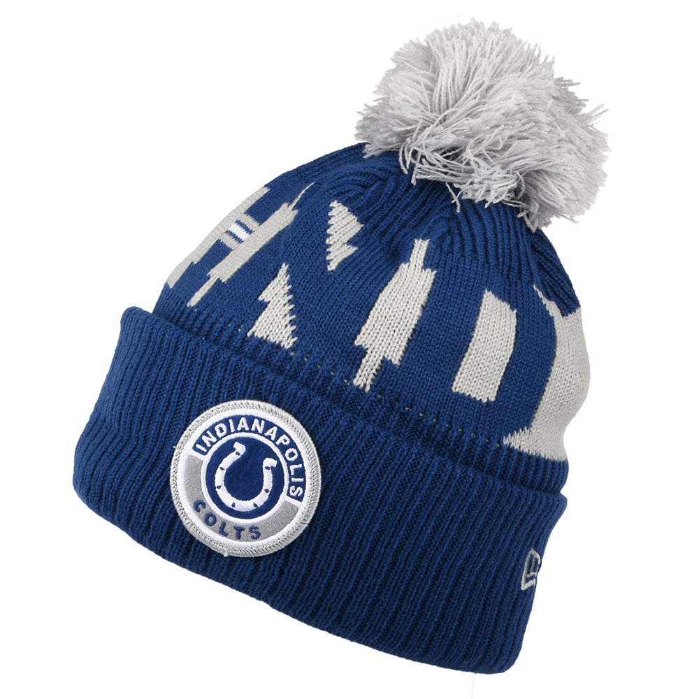 New Era Indianapolis Colts Bobble Hat - NFL On Field Sport Knit - Blue-Grey