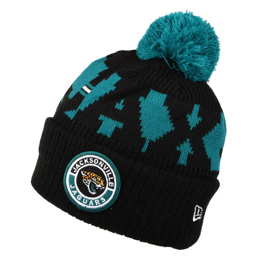 New Era Jacksonville Jaguars Bobble Hat - NFL On Field Sport Knit - Black-Teal
