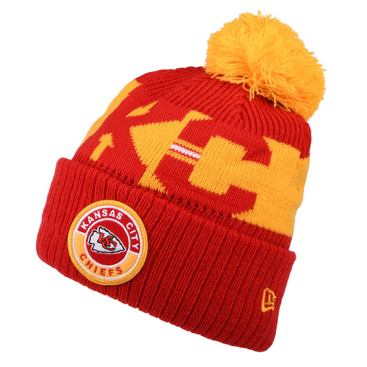 New Era Kansas City Chiefs Bobble Hat - NFL On Field Sport Knit - Red-Gold
