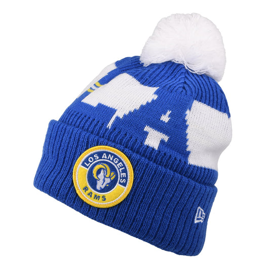 New Era Los Angeles Rams Bobble Hat - NFL On Field Sport Knit - Royal Blue-White