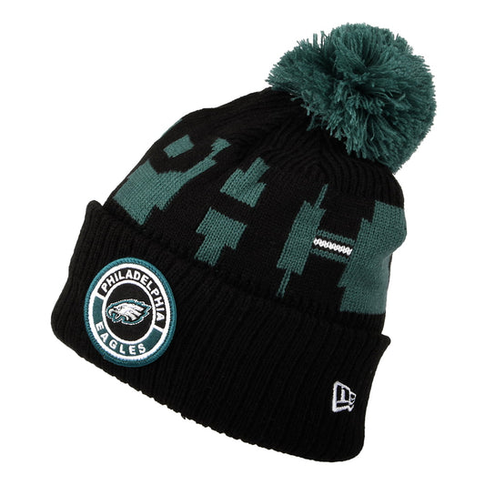 New Era Philadelphia Eagles Bobble Hat - NFL On Field Sport Knit - Black-Green