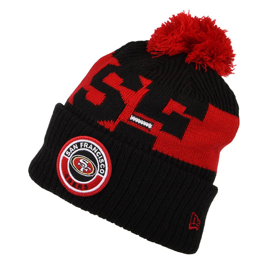 New Era San Francisco 49ers Bobble Hat - NFL On Field Sport Knit - Black-Red