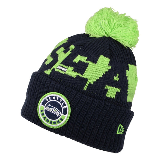 New Era Seattle Seahawks Bobble Hat - NFL On Field Sport Knit - Navy-Green
