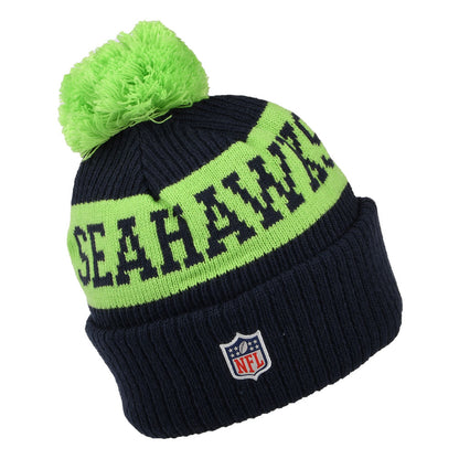 New Era Seattle Seahawks Bobble Hat - NFL On Field Sport Knit - Navy-Green