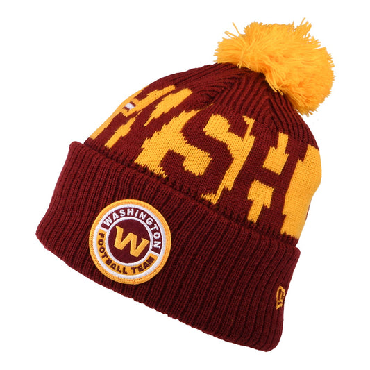 New Era Washington Football Team Bobble Hat - NFL On Field Sport Knit - Burgundy-Yellow